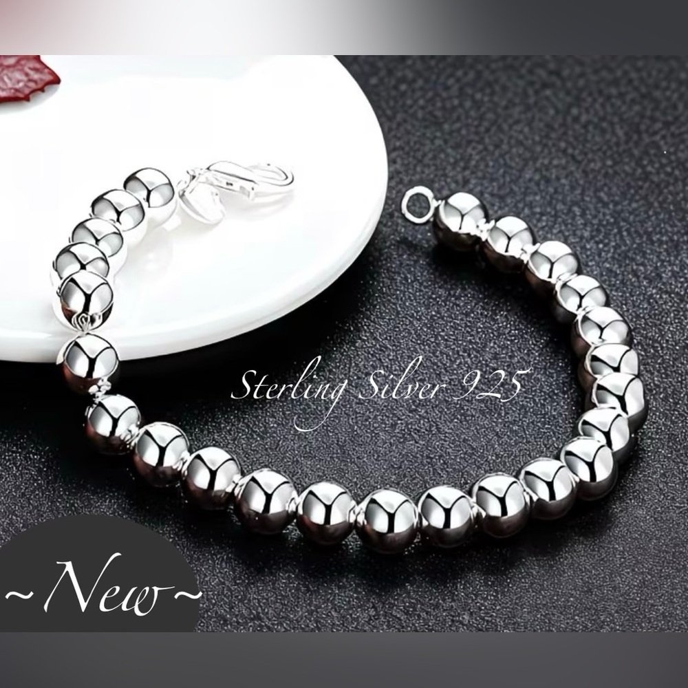 Sterling Silver 925~6MM Beaded Highly Polished~ 8inch Bracelet 🍃🆕🍃